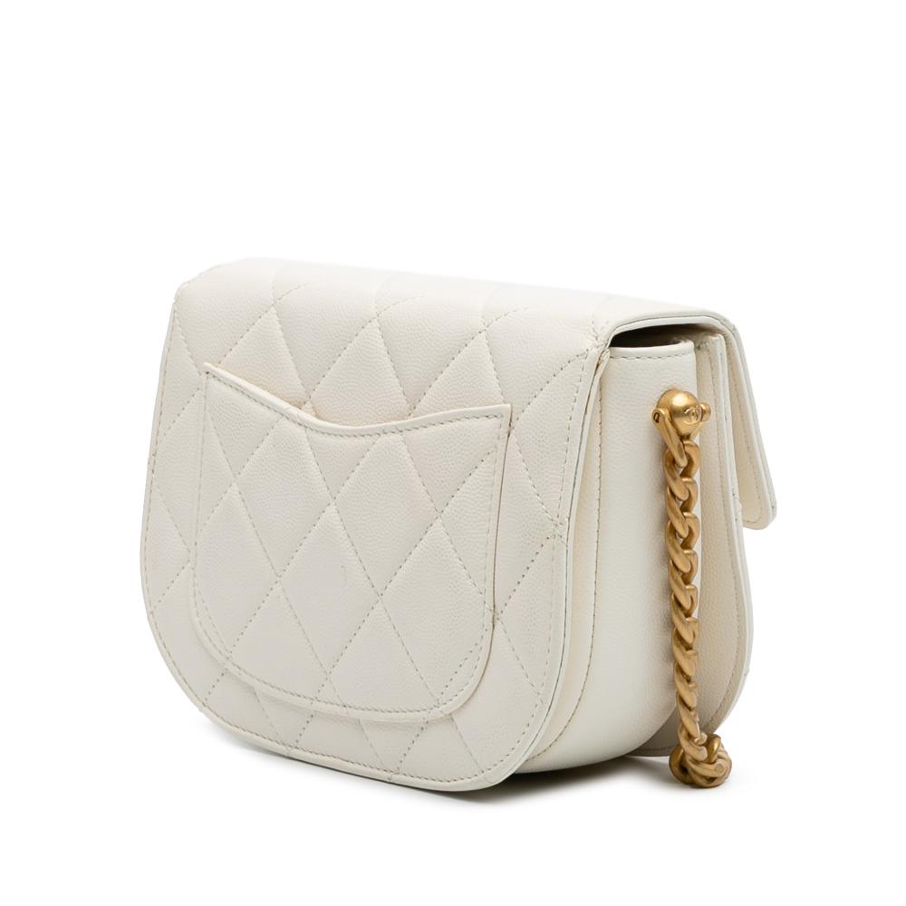 Chanel B Chanel White Lambskin Leather Leather CC Quilted Lambskin Round Moon Messenger Flap Italy