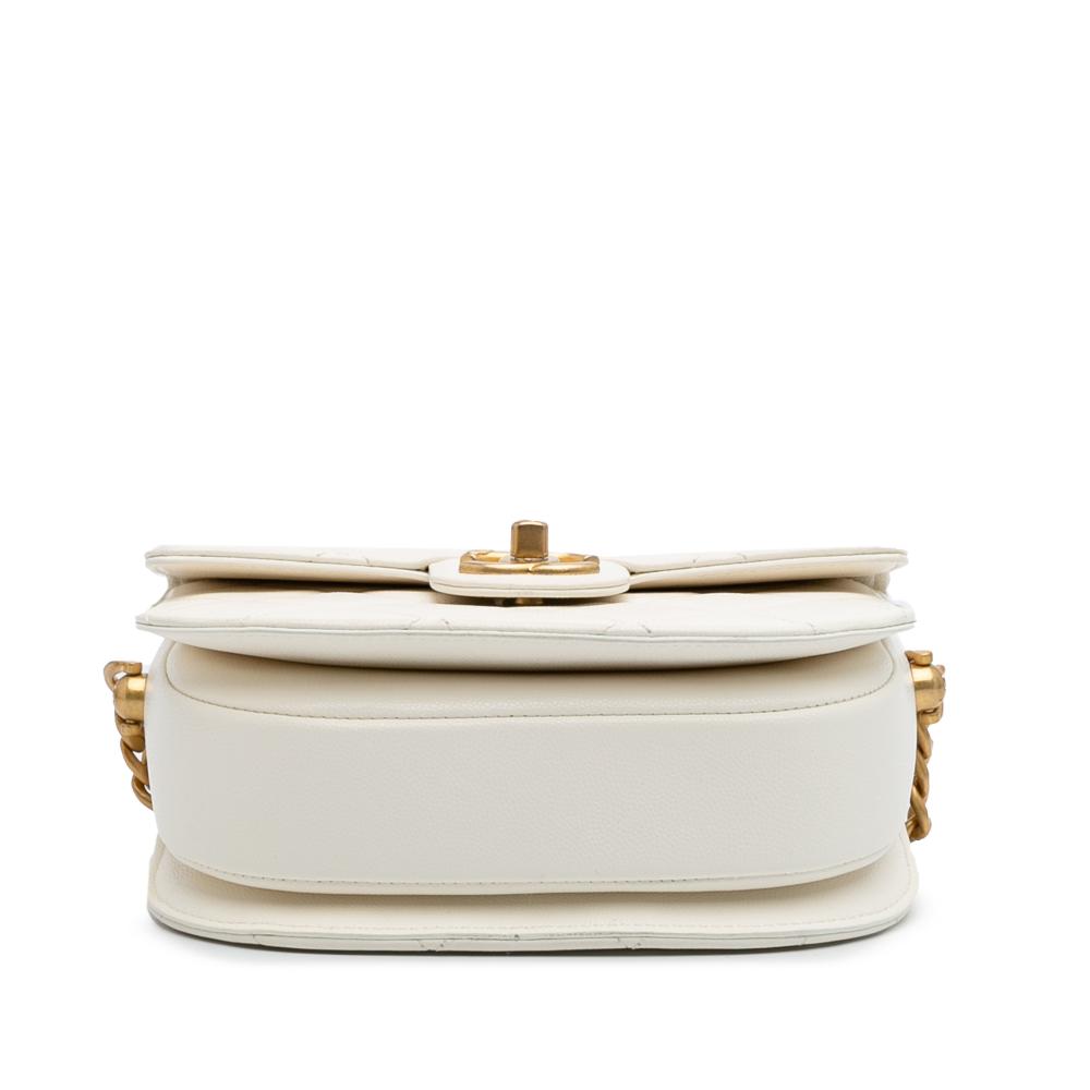 Chanel B Chanel White Lambskin Leather Leather CC Quilted Lambskin Round Moon Messenger Flap Italy