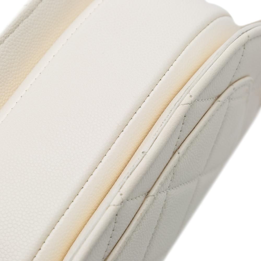 Chanel B Chanel White Lambskin Leather Leather CC Quilted Lambskin Round Moon Messenger Flap Italy