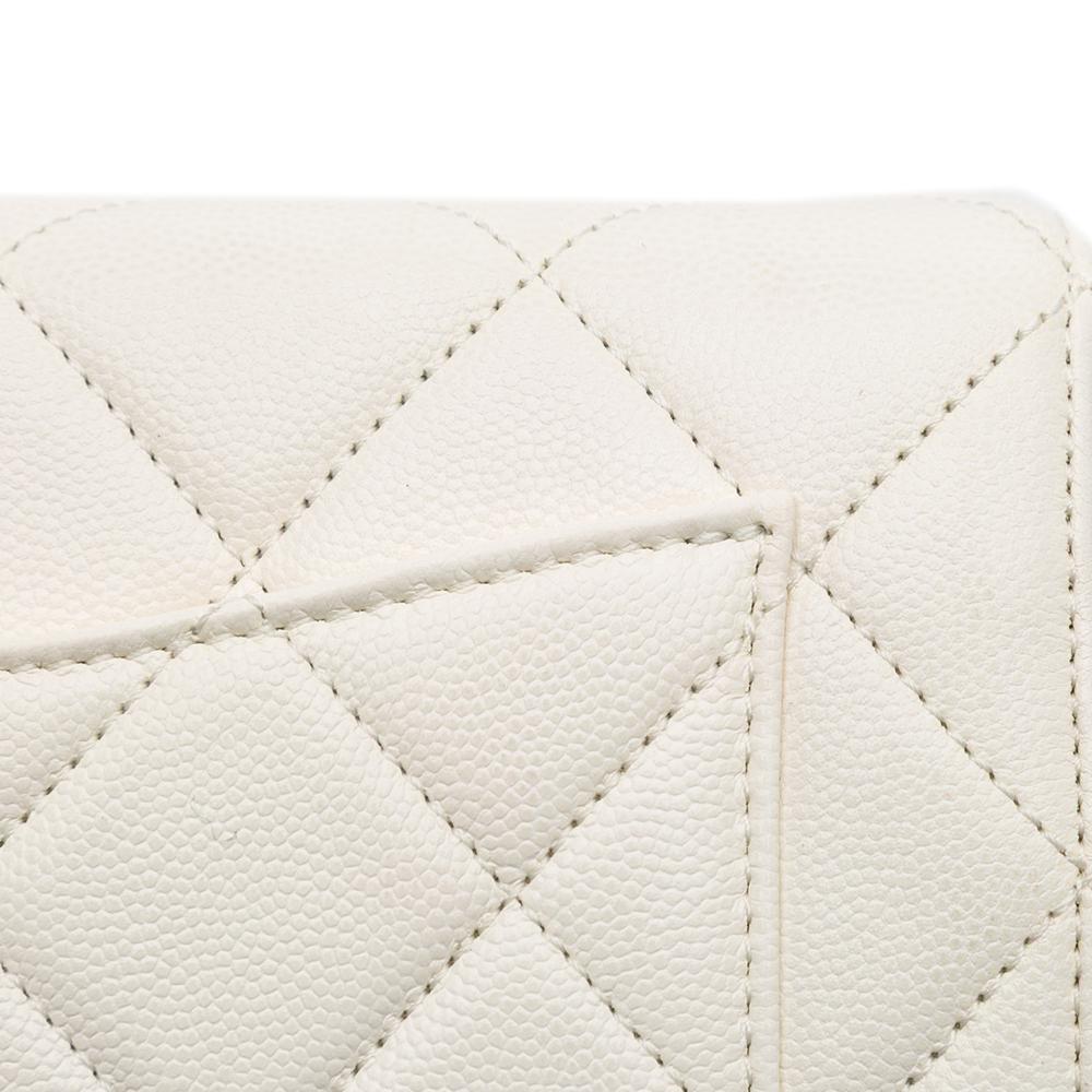 Chanel B Chanel White Lambskin Leather Leather CC Quilted Lambskin Round Moon Messenger Flap Italy