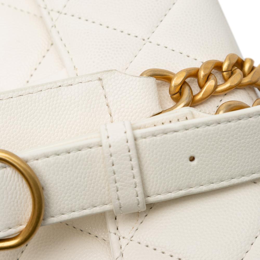 Chanel B Chanel White Lambskin Leather Leather CC Quilted Lambskin Round Moon Messenger Flap Italy