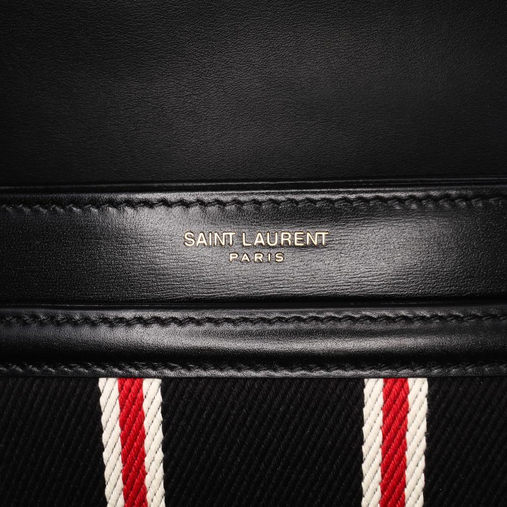 Saint Laurent AB Saint Laurent Black with Multi Canvas Fabric Small Striped Solferino Satchel In Box Italy