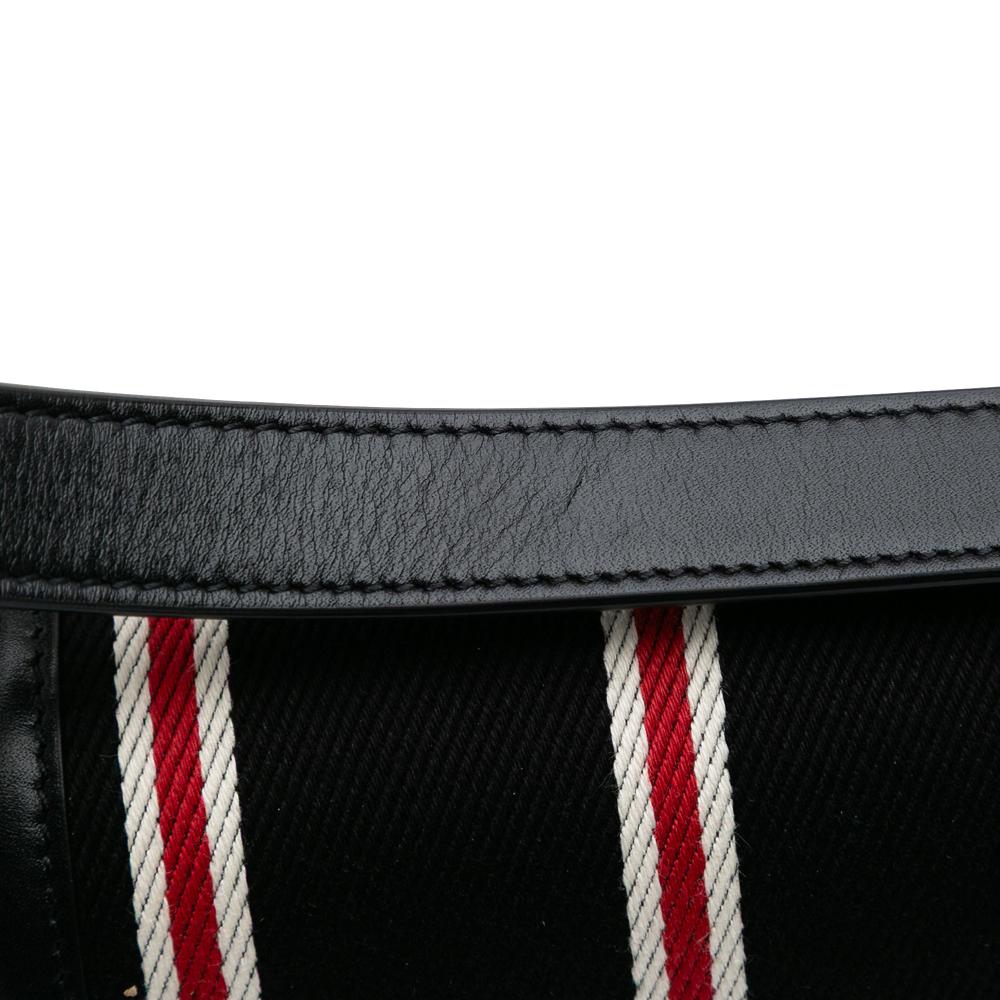 Saint Laurent AB Saint Laurent Black with Multi Canvas Fabric Small Striped Solferino Satchel In Box Italy