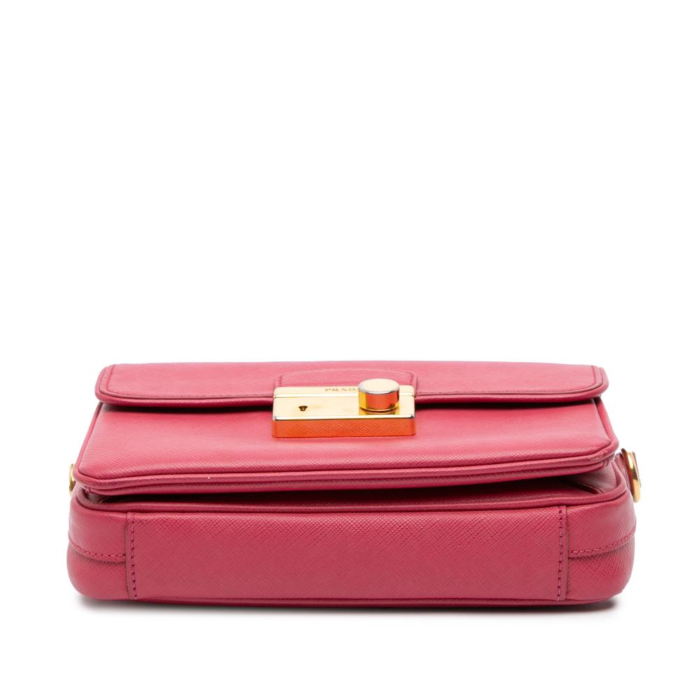 Prada B Prada Pink Dark Pink Saffiano Leather Sound Lock Satchel Italy