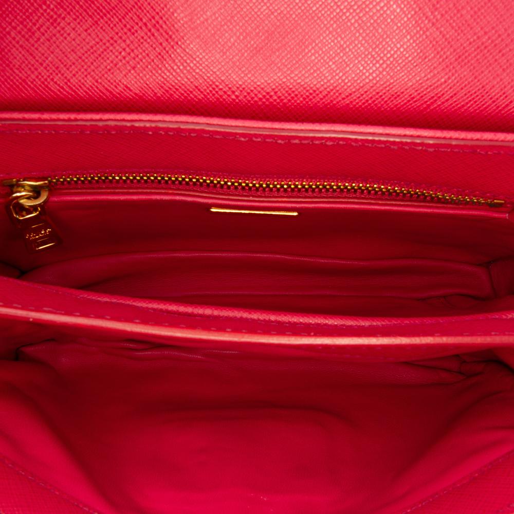 Prada B Prada Pink Dark Pink Saffiano Leather Sound Lock Satchel Italy