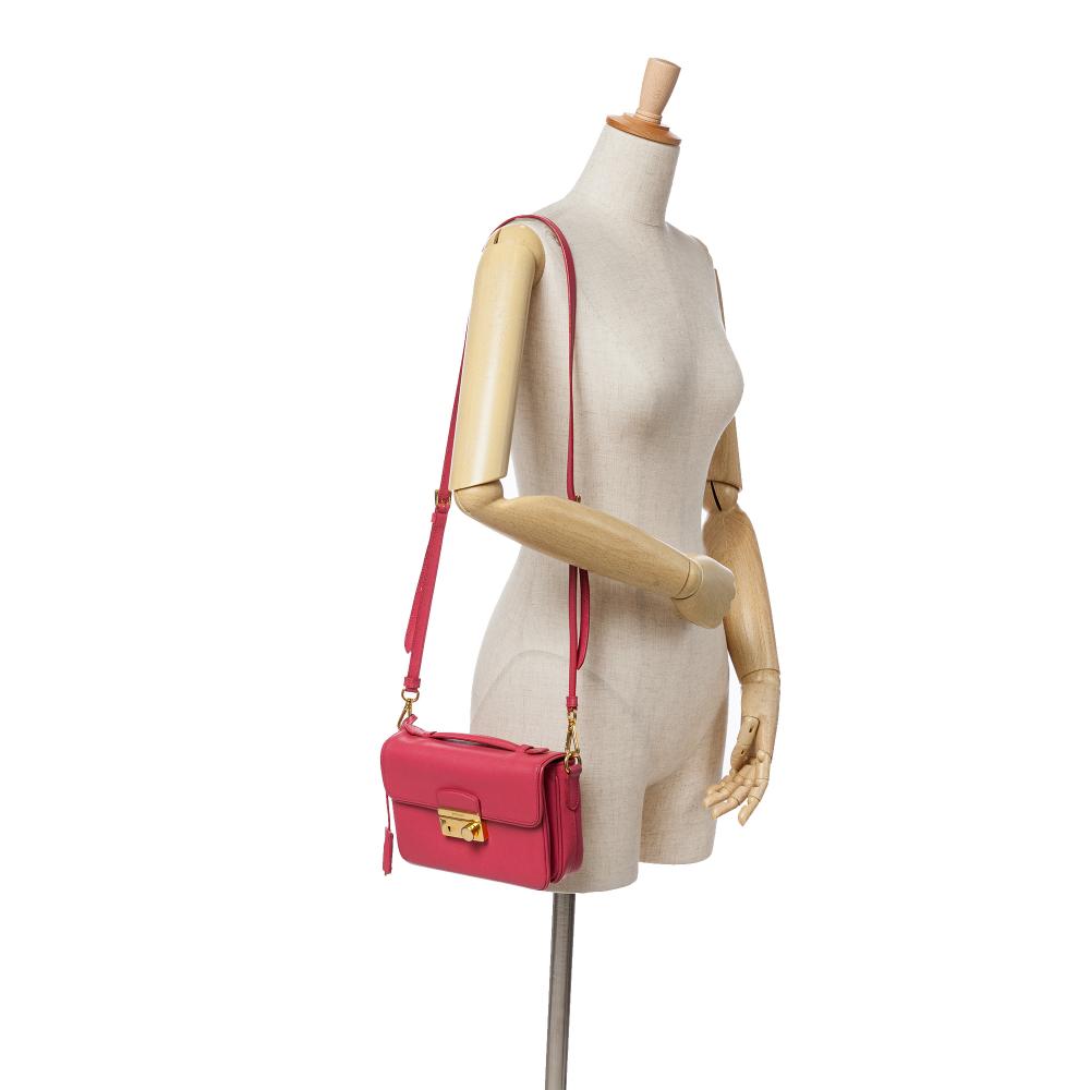 Prada B Prada Pink Dark Pink Saffiano Leather Sound Lock Satchel Italy