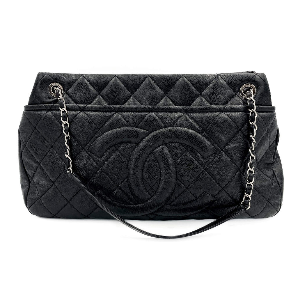 Chanel Tote Shoulder Bag Matelassè Caviar Leather Black