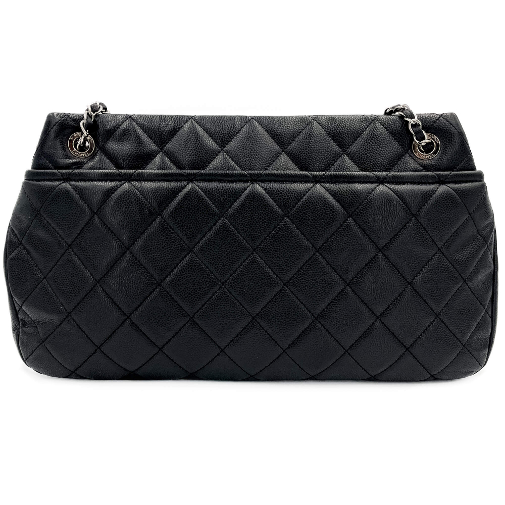Chanel Tote Shoulder Bag Matelassè Caviar Leather Black