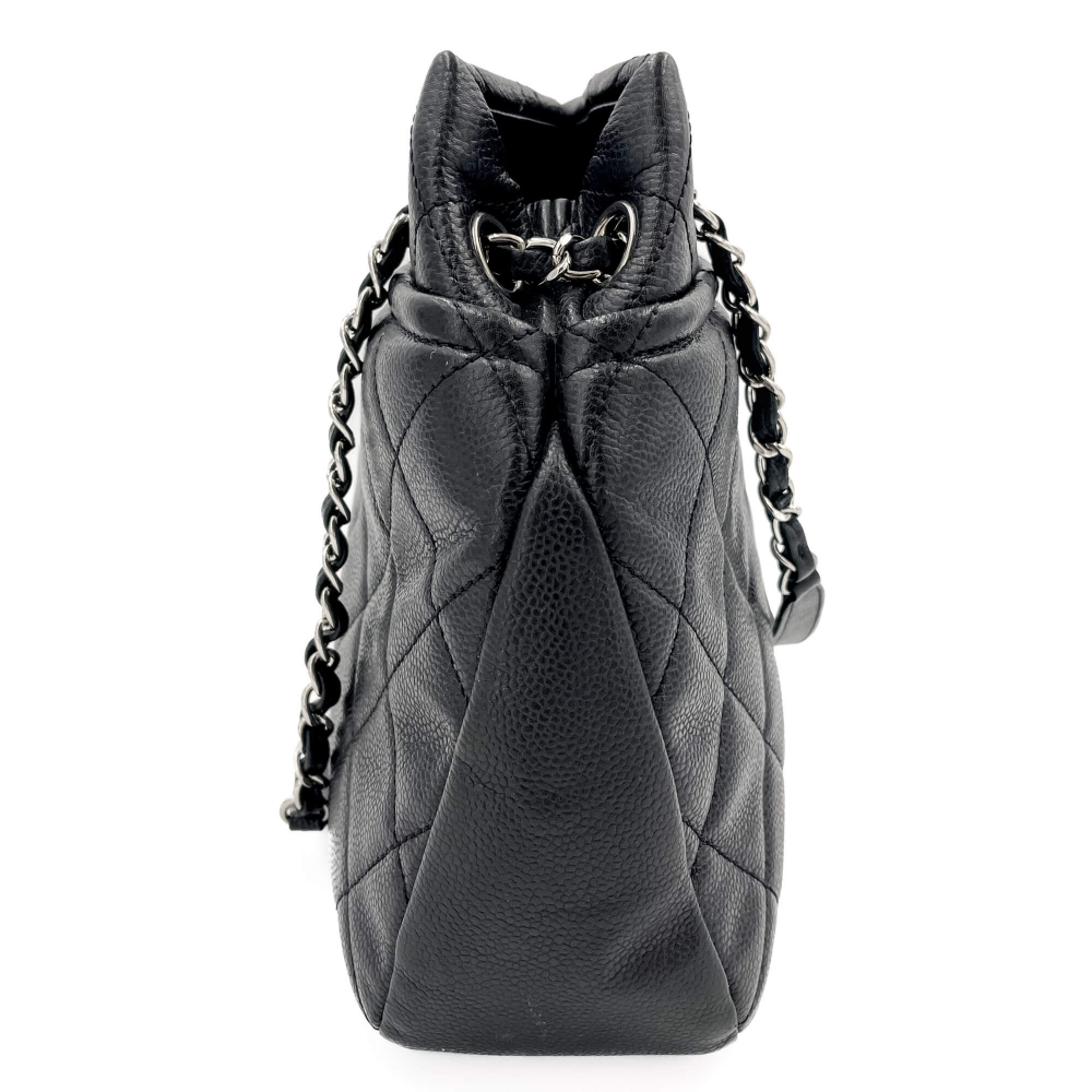 Chanel Tote Shoulder Bag Matelassè Caviar Leather Black
