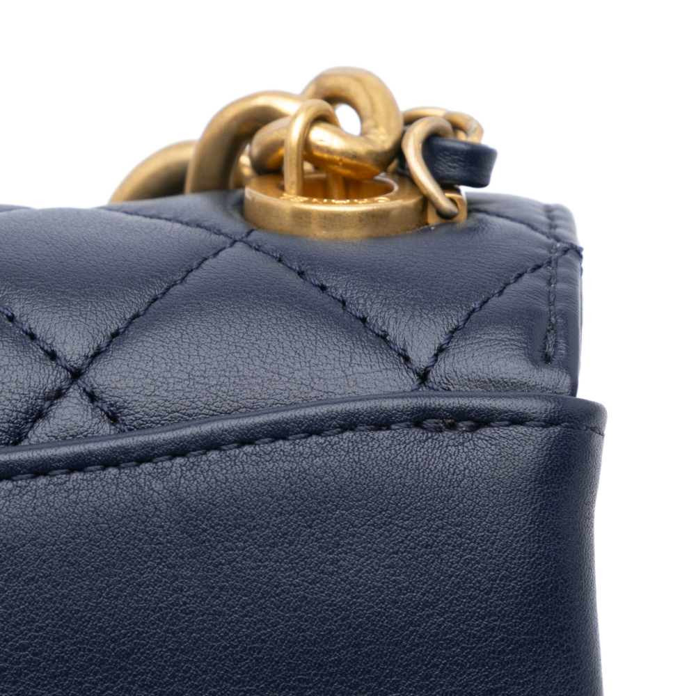 Chanel Pearl Jewel Quilted Calfskin Leather Flap Crossbody Blue
