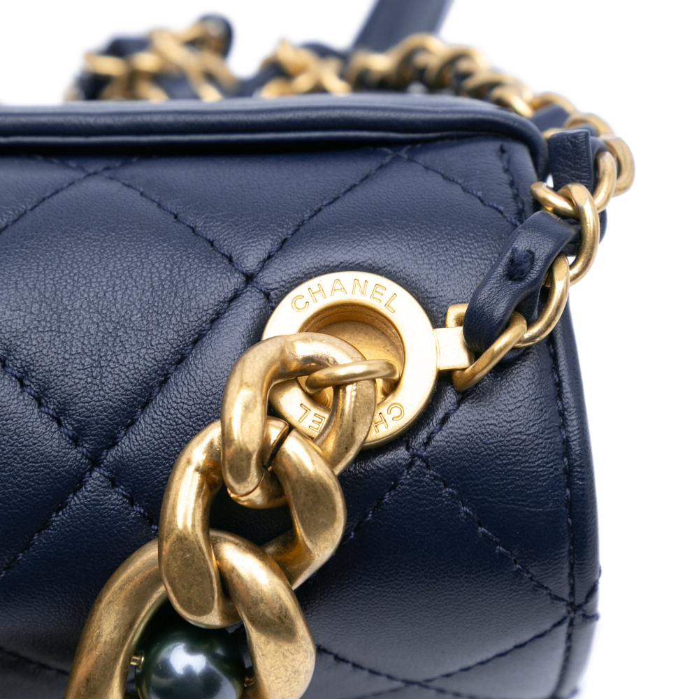 Chanel Pearl Jewel Quilted Calfskin Leather Flap Crossbody Blue