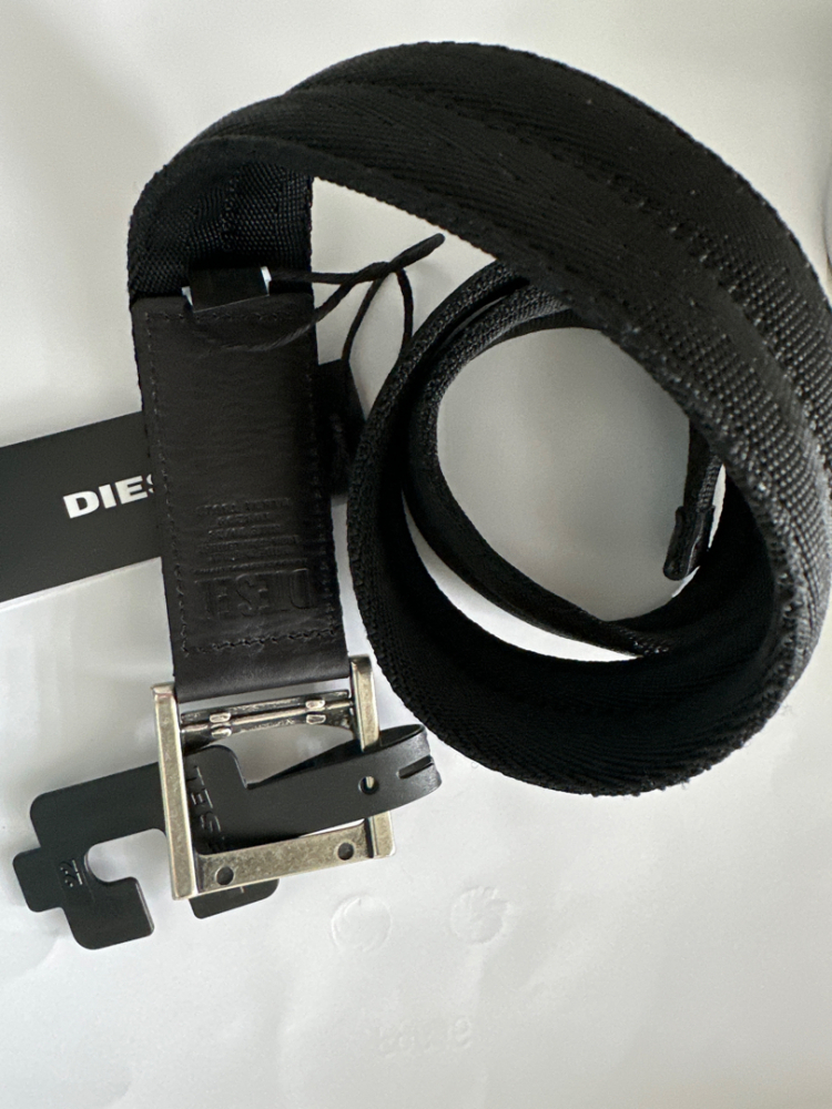 Diesel Schwarzer Textil- und Ledergürtel