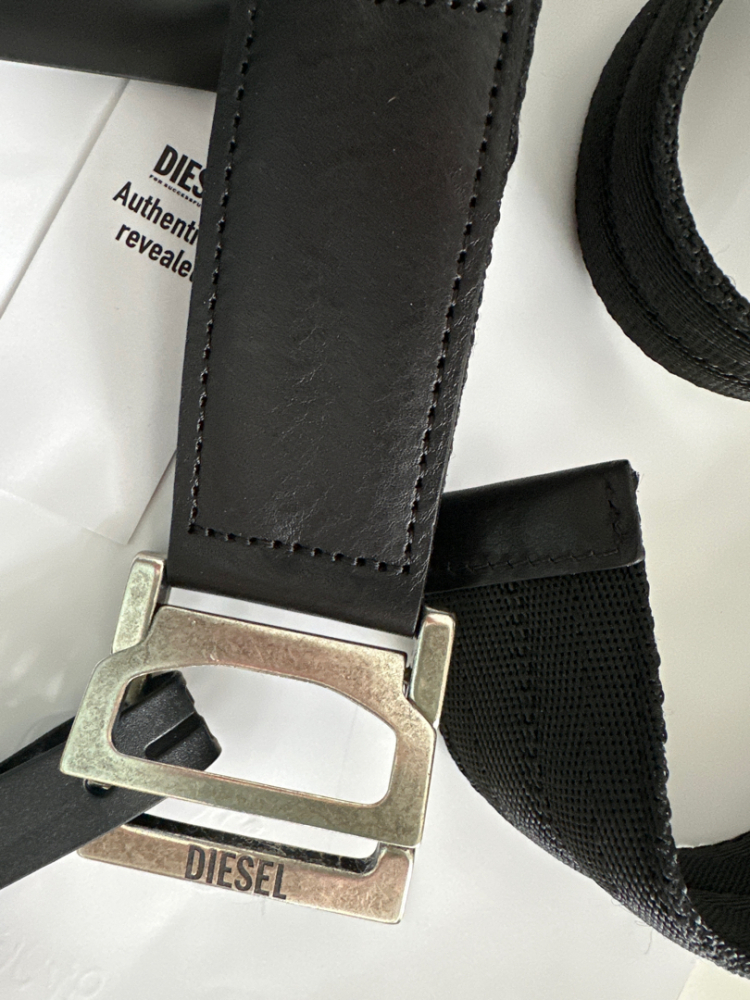 Diesel Schwarzer Textil- und Ledergürtel