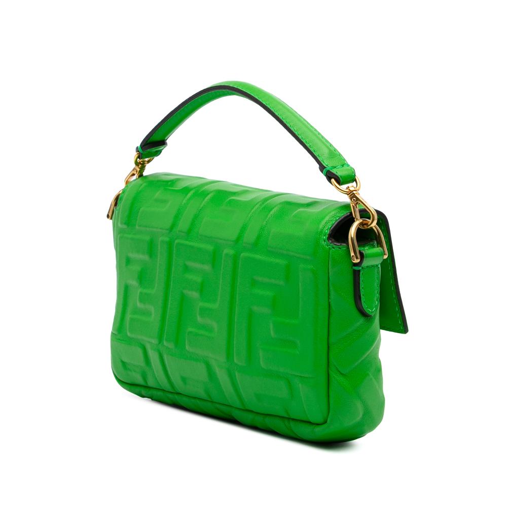Fendi B Fendi Green Lime Calf Leather Mini Zucca Embossed Baguette Satchel Italy