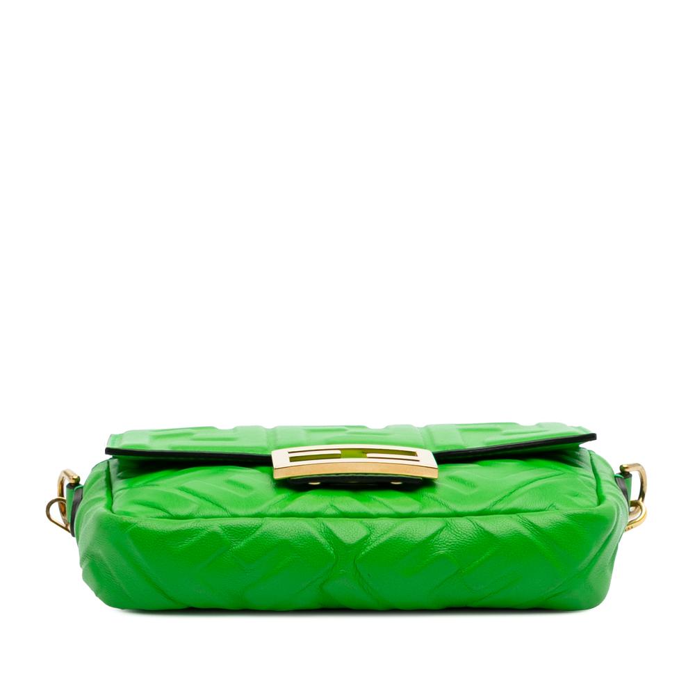 Fendi B Fendi Green Lime Calf Leather Mini Zucca Embossed Baguette Satchel Italy
