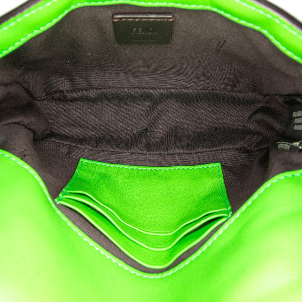 Fendi B Fendi Green Lime Calf Leather Mini Zucca Embossed Baguette Satchel Italy