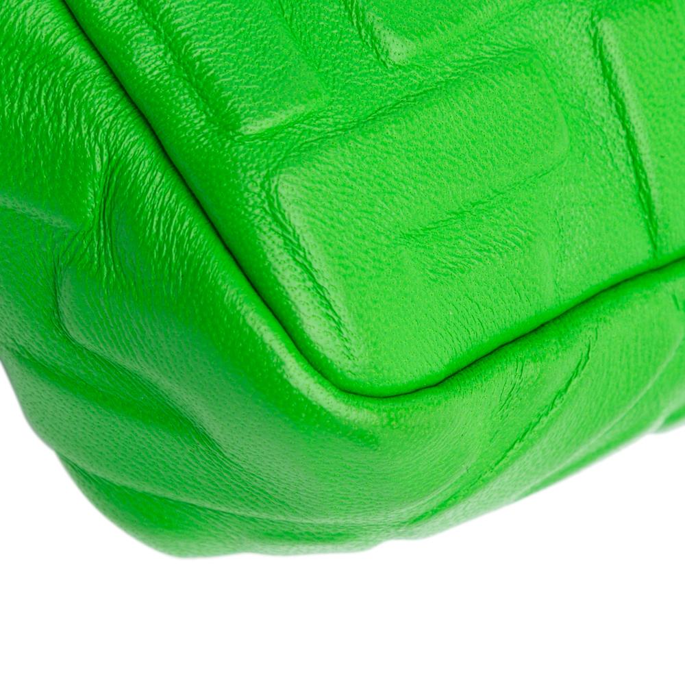 Fendi B Fendi Green Lime Calf Leather Mini Zucca Embossed Baguette Satchel Italy