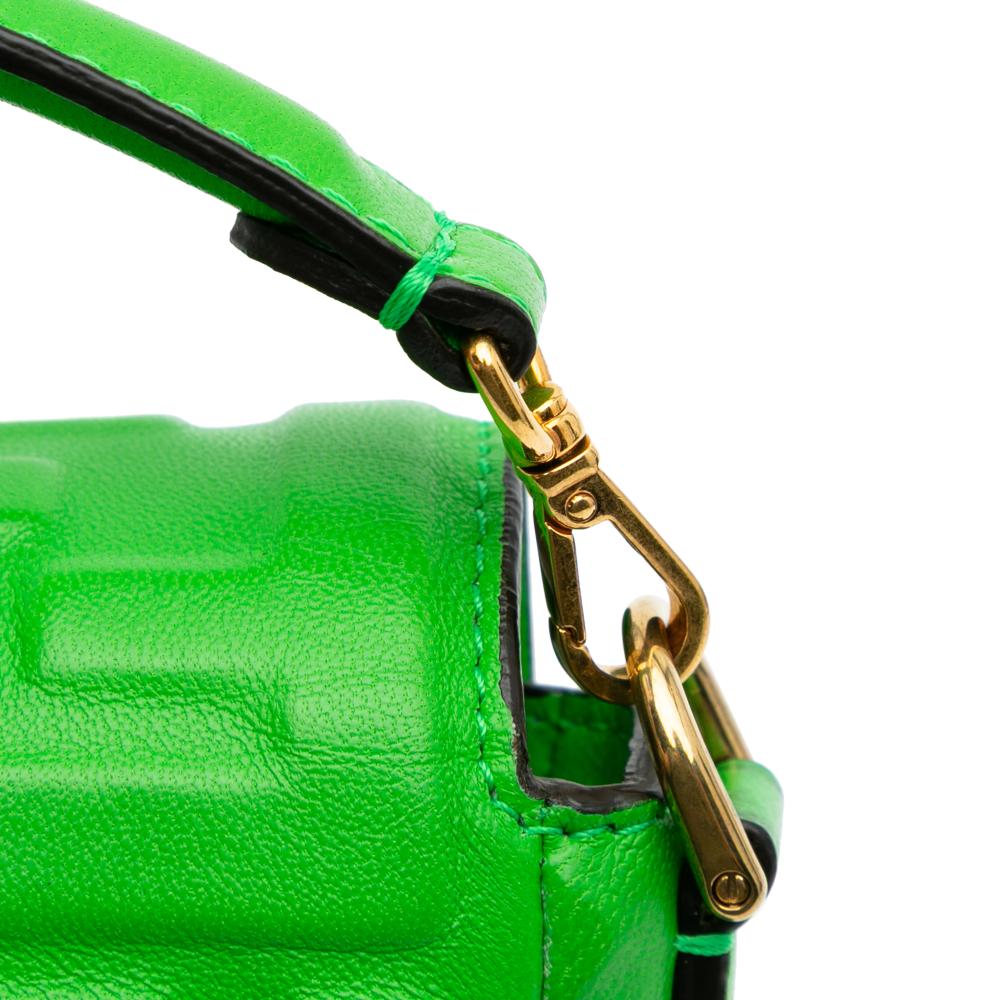 Fendi B Fendi Green Lime Calf Leather Mini Zucca Embossed Baguette Satchel Italy
