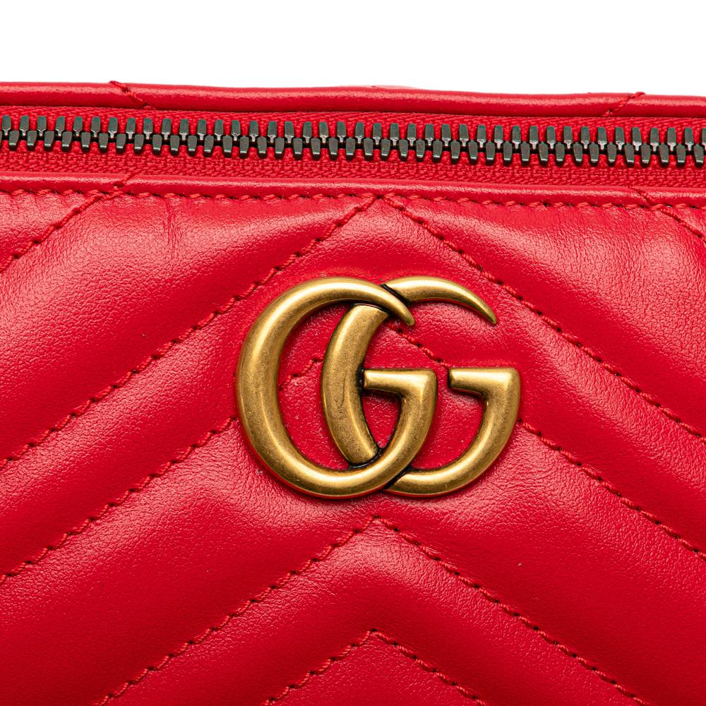 Gucci AB Gucci Red Calf Leather GG Marmont Matelasse Shoulder Bag Italy