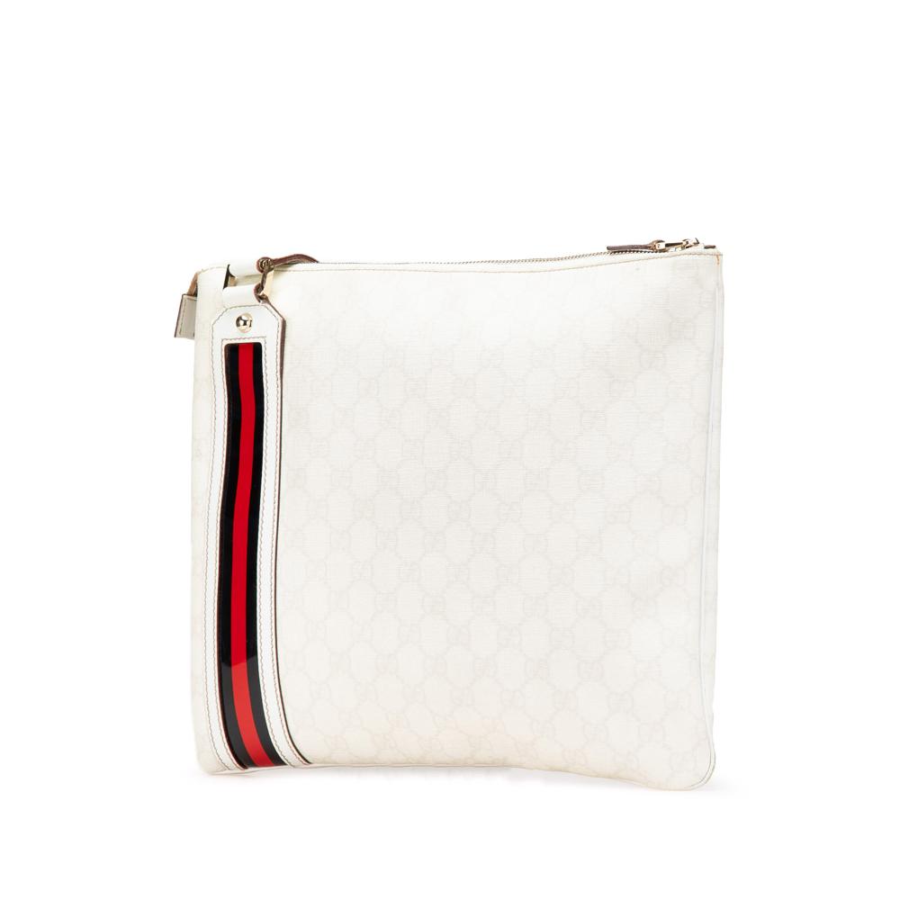 Gucci B Gucci White Coated Canvas Fabric GG Supreme Web Crossbody Italy