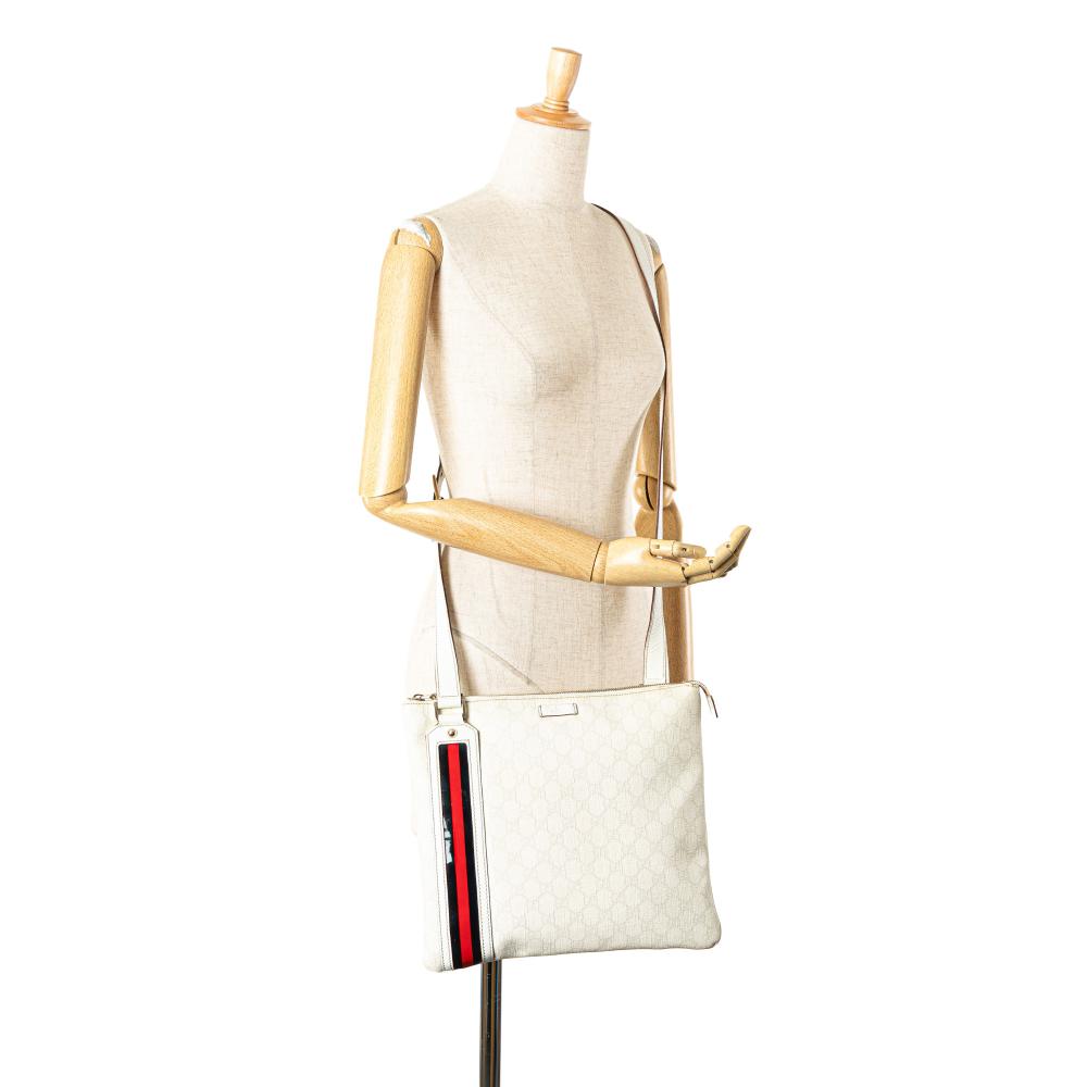 Gucci B Gucci White Coated Canvas Fabric GG Supreme Web Crossbody Italy