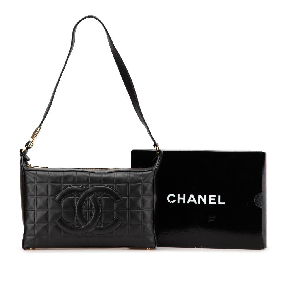 Chanel B Chanel Black Lambskin Leather Leather CC Choco Bar Lambskin Shoulder Bag Italy