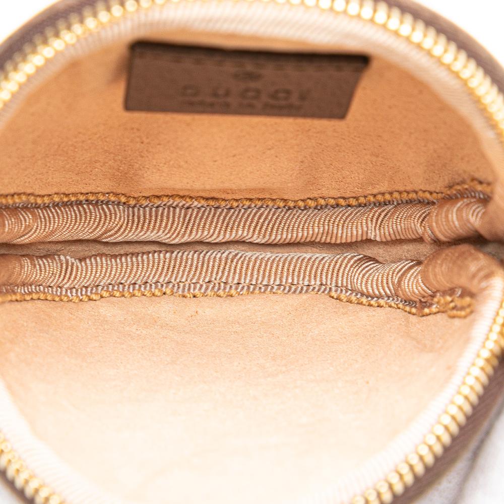 Gucci AB Gucci Brown Beige Coated Canvas Fabric Mini GG Supreme Ophidia Round Neck Pouch Italy
