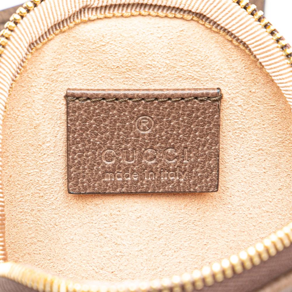 Gucci AB Gucci Brown Beige Coated Canvas Fabric Mini GG Supreme Ophidia Round Neck Pouch Italy