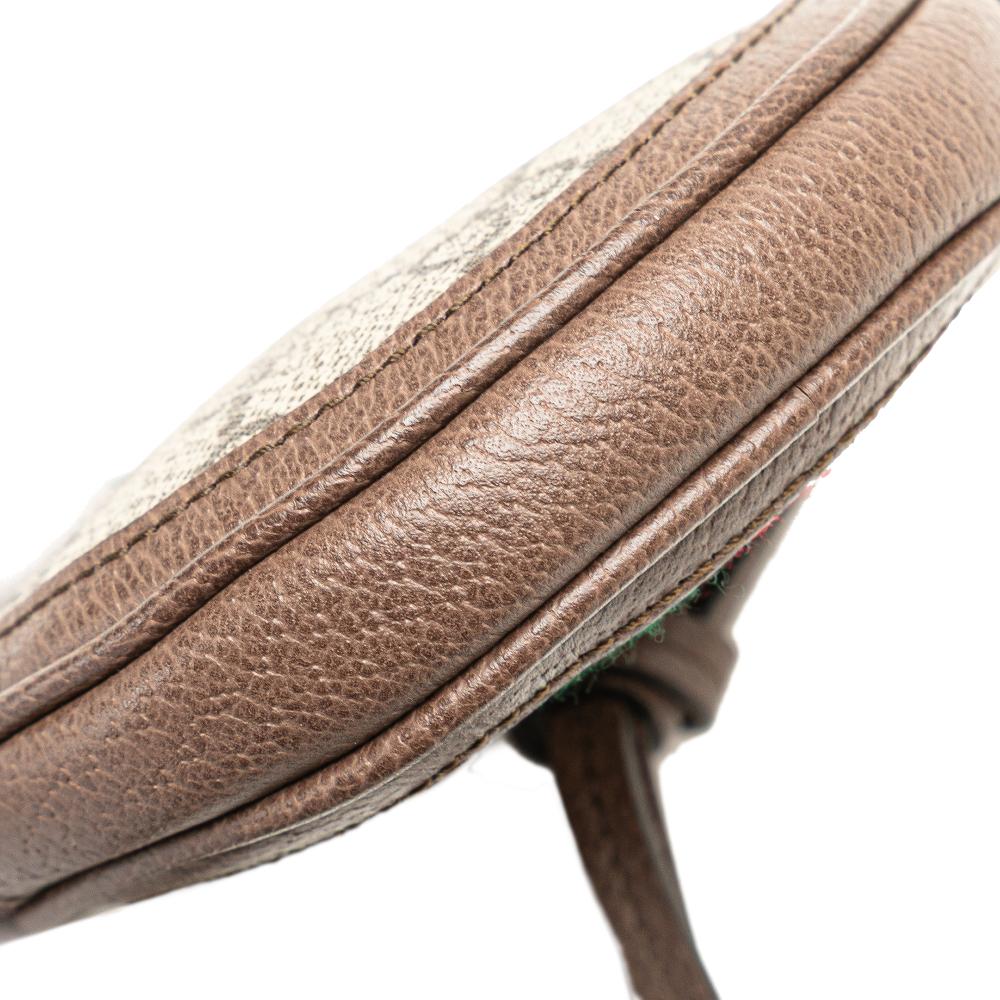 Gucci AB Gucci Brown Beige Coated Canvas Fabric Mini GG Supreme Ophidia Round Neck Pouch Italy