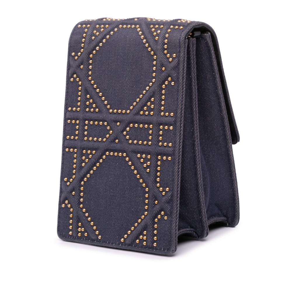 Christian Dior B Dior Gray Dark Gray Denim Fabric Studded Vertical Diorama Crossbody Italy