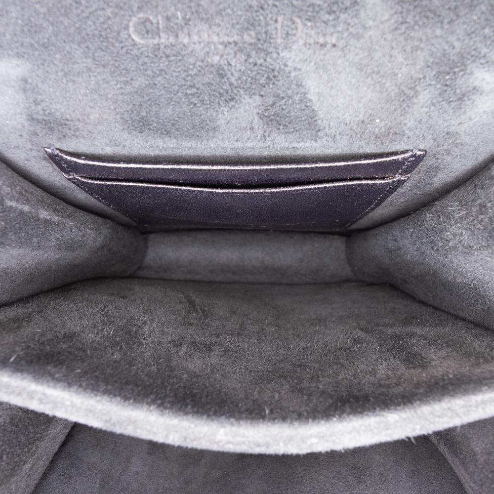 Christian Dior B Dior Gray Dark Gray Denim Fabric Studded Vertical Diorama Crossbody Italy