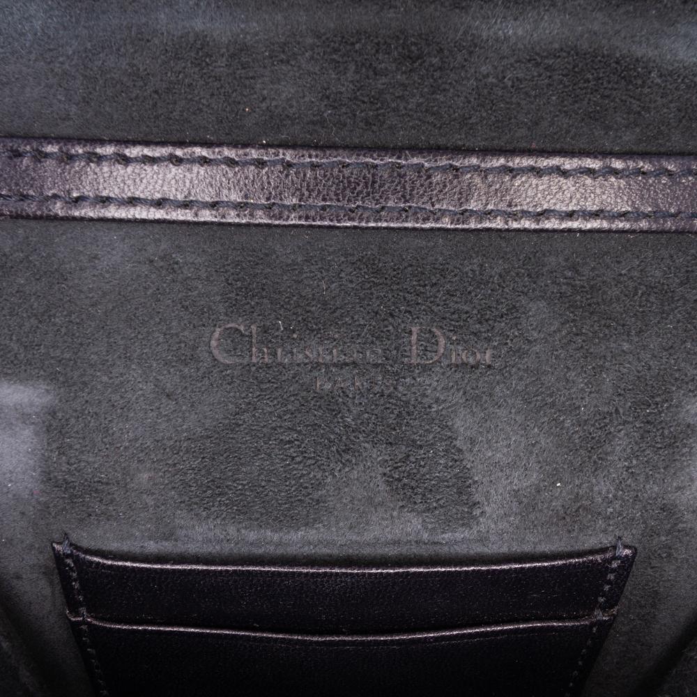 Christian Dior B Dior Gray Dark Gray Denim Fabric Studded Vertical Diorama Crossbody Italy
