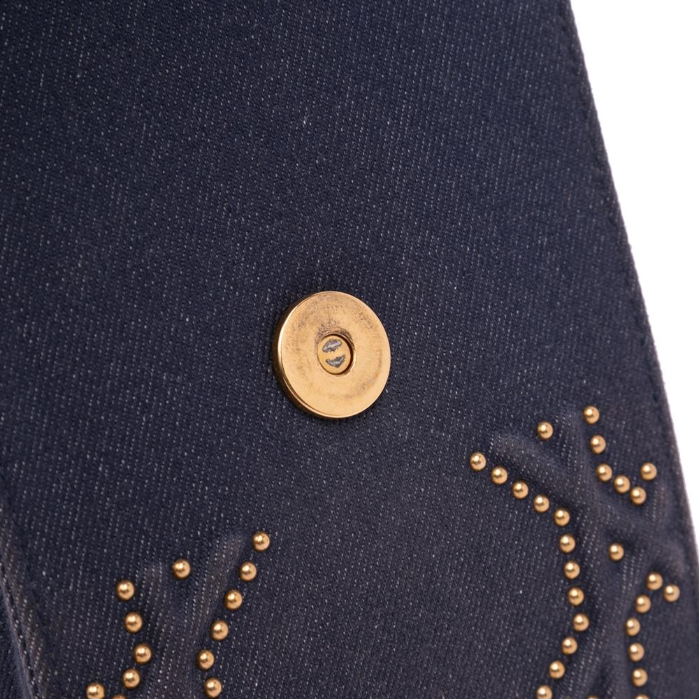 Christian Dior B Dior Gray Dark Gray Denim Fabric Studded Vertical Diorama Crossbody Italy