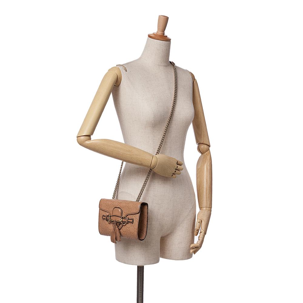 Gucci B Gucci Brown Calf Leather Mini Guccissima Emily Crossbody Italy