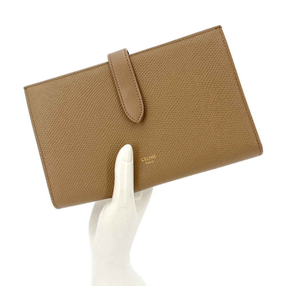 Celine Long Flap Wallet Grained Calfskin Leather Beige