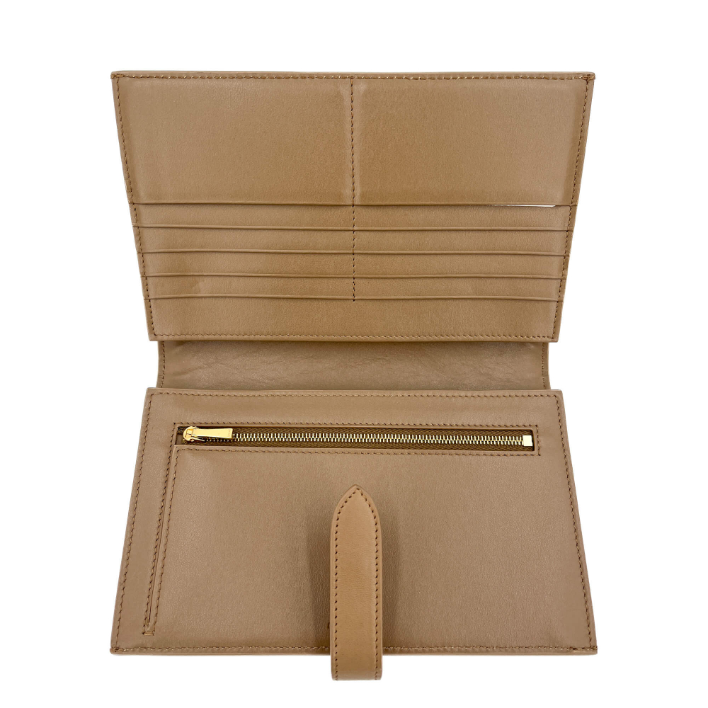Celine Long Flap Wallet Grained Calfskin Leather Beige
