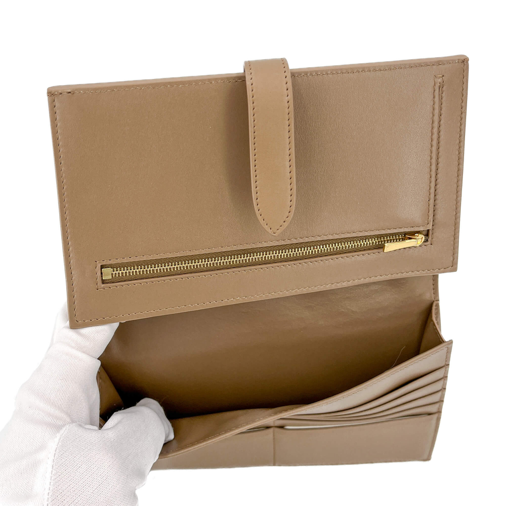 Celine Long Flap Wallet Grained Calfskin Leather Beige