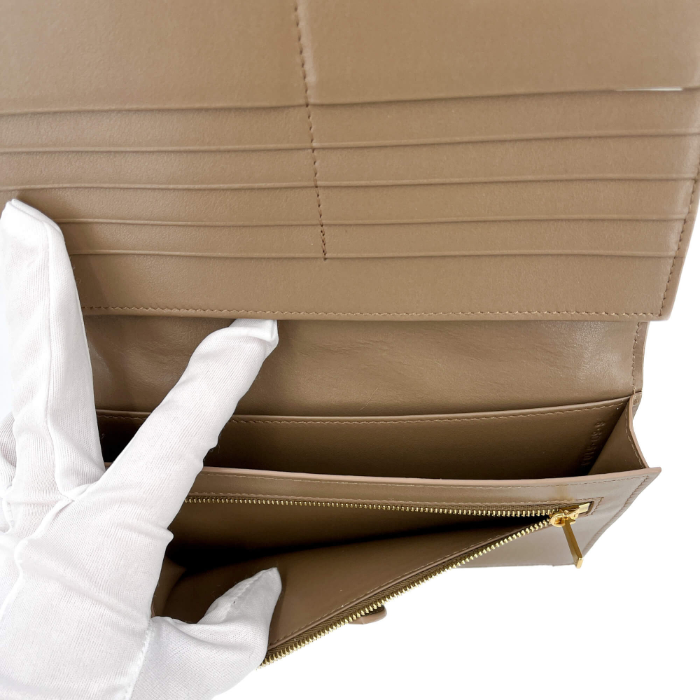 Celine Long Flap Wallet Grained Calfskin Leather Beige