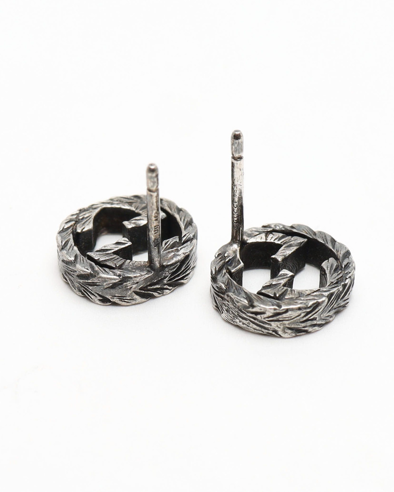 Gucci Interlocking G Arabesque Silver Studs Earrings
