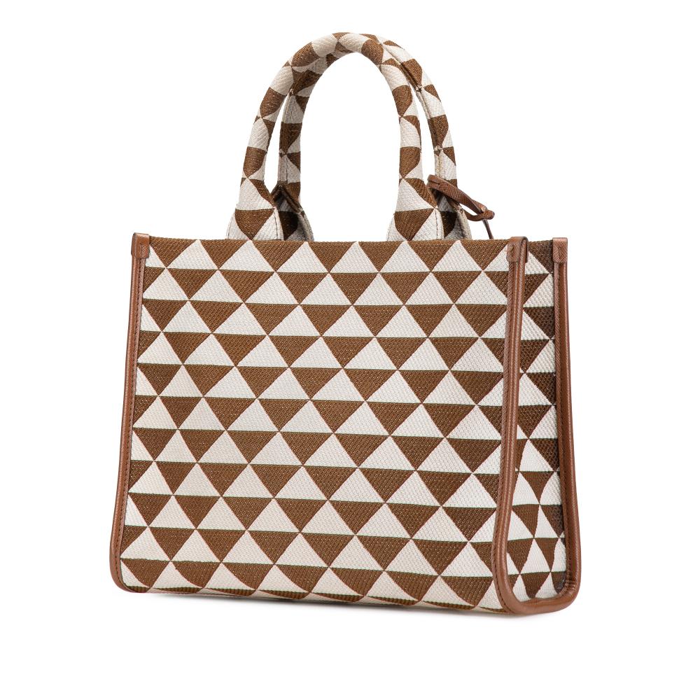 Prada B Prada Brown Canvas Fabric Small Symbole Triangolo Satchel Italy