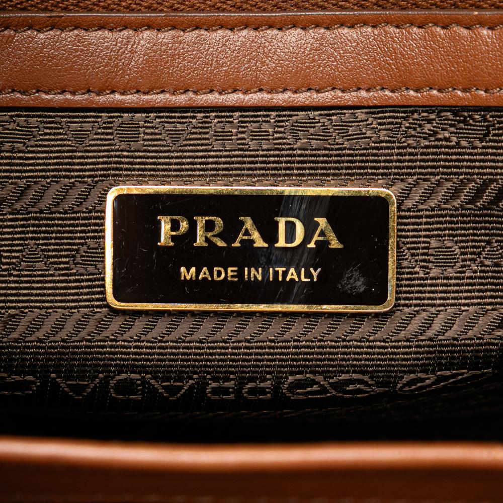 Prada B Prada Brown Canvas Fabric Small Symbole Triangolo Satchel Italy