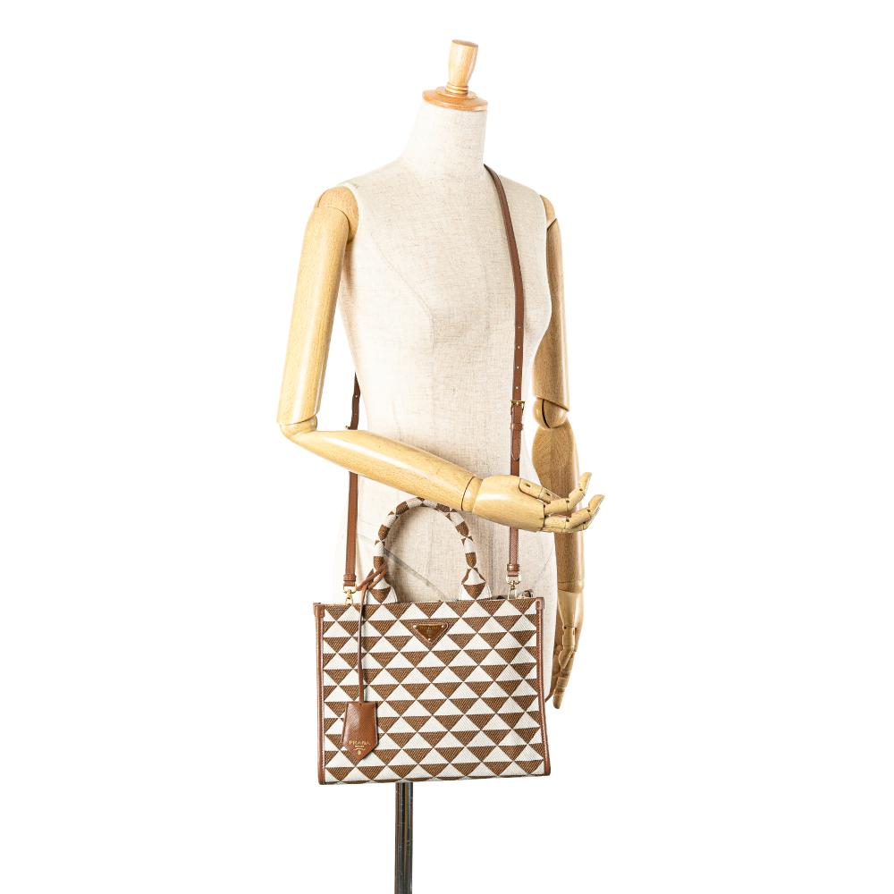 Prada B Prada Brown Canvas Fabric Small Symbole Triangolo Satchel Italy
