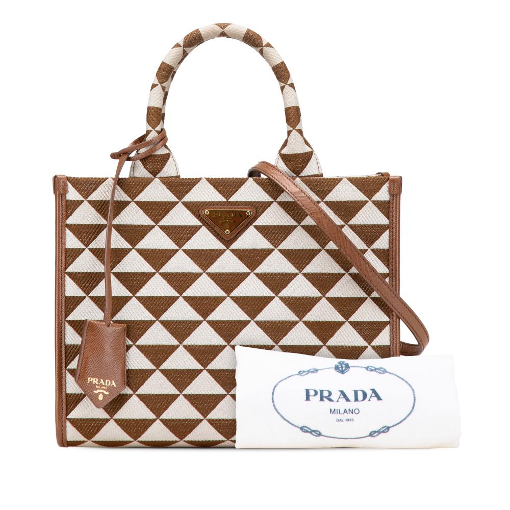 Prada B Prada Brown Canvas Fabric Small Symbole Triangolo Satchel Italy