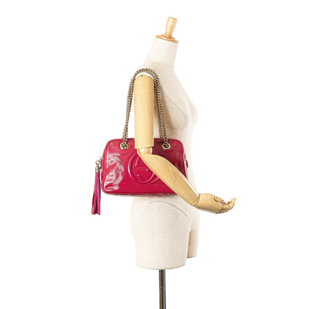 Gucci AB Gucci Pink Dark Pink Patent Leather Leather Patent Soho Chain Zip Shoulder Bag Italy