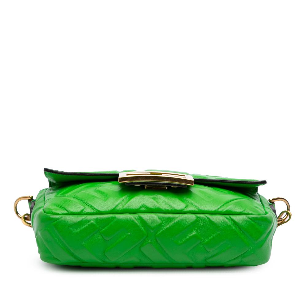 Fendi B Fendi Green Lime Calf Leather Mini Zucca Embossed Baguette Satchel Italy