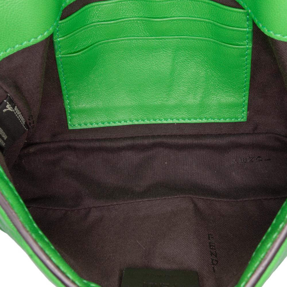 Fendi B Fendi Green Lime Calf Leather Mini Zucca Embossed Baguette Satchel Italy