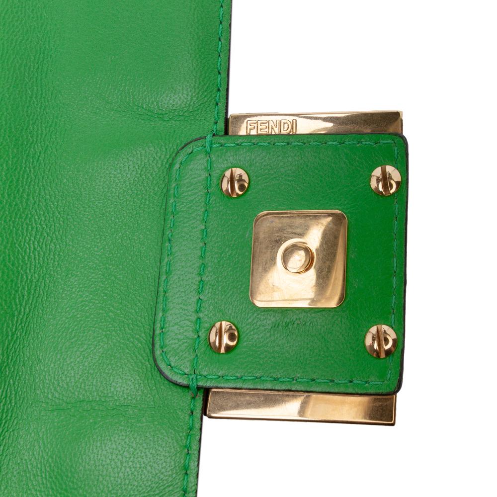 Fendi B Fendi Green Lime Calf Leather Mini Zucca Embossed Baguette Satchel Italy