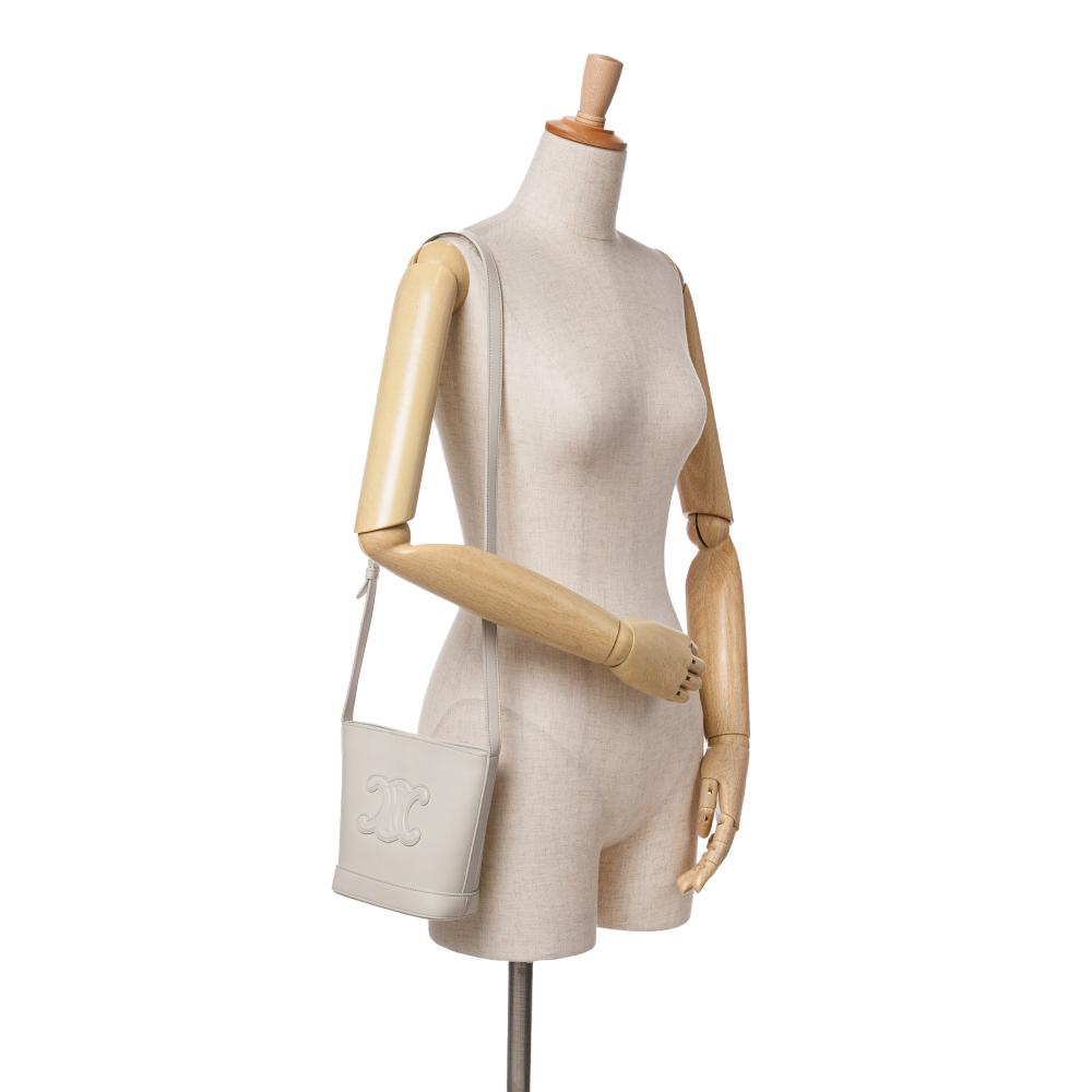 Celine AB Celine Gray Light Gray Calf Leather Small Smooth skin Cuir Triomphe Bucket Bag Italy