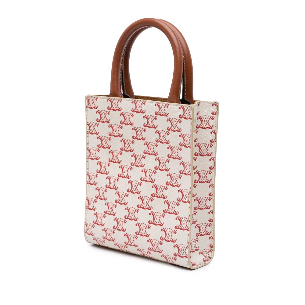 Celine B Celine White Coated Canvas Fabric Mini Triomphe Vertical Cabas Satchel Italy