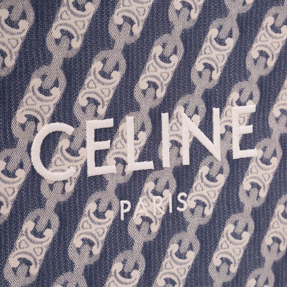 Celine B Celine Blue Canvas Fabric Small Triomphe Maillon Vertical Cabas Satchel Italy